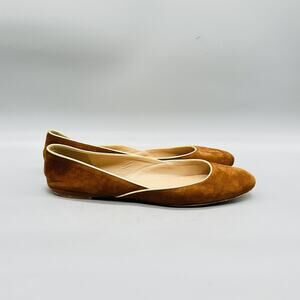 J Crew Shoes Womens 9 Brown Suede Ballet Flats Contrast Trim Slip On Comfort